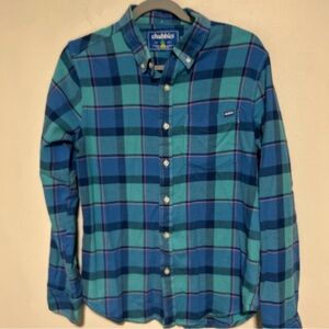 Chubbies Teal and Navy Plaid Button Down Shirt